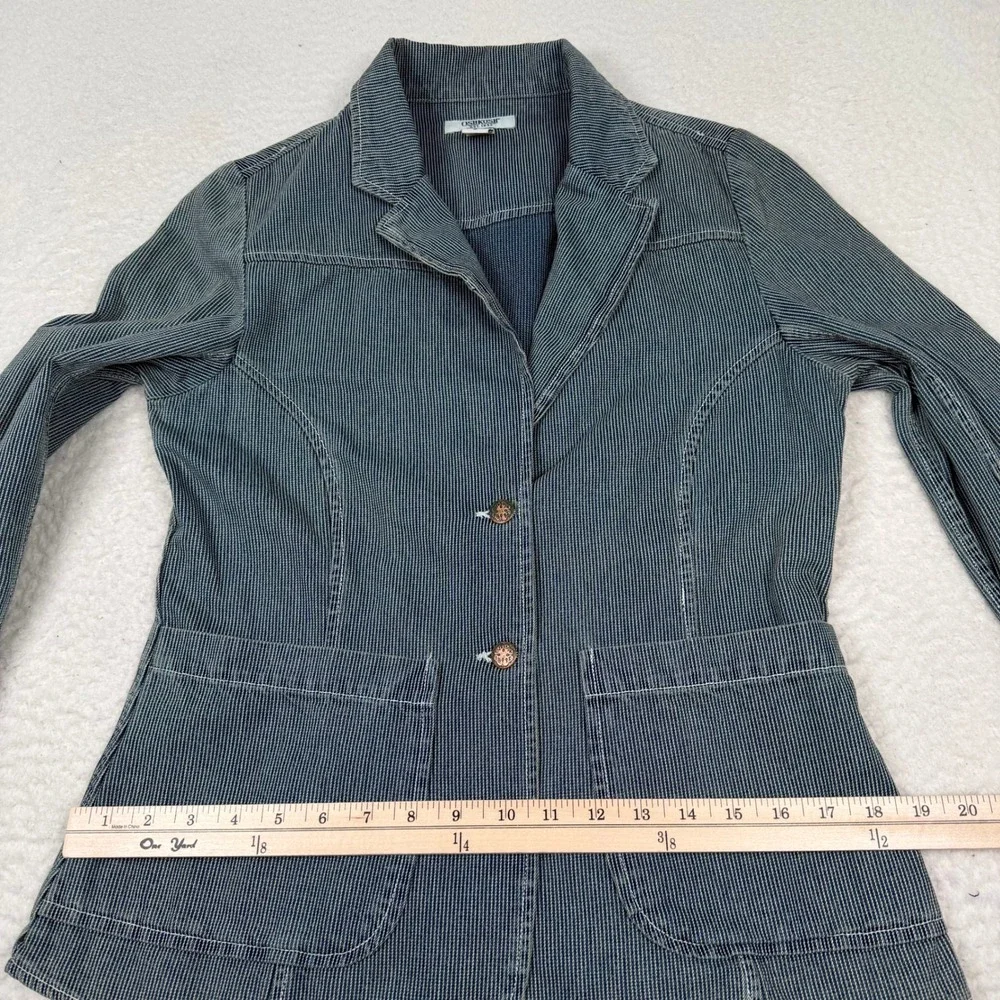 VINTAGE OshKosh Blazer Women‎ Medium Blue Hickory Stripe Denim Railroad 90s Y2K